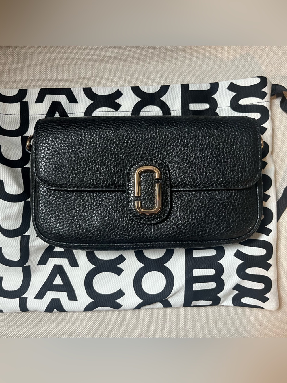 Marc Jacobs Black Leather Crossbody With Gold Double-J Accent